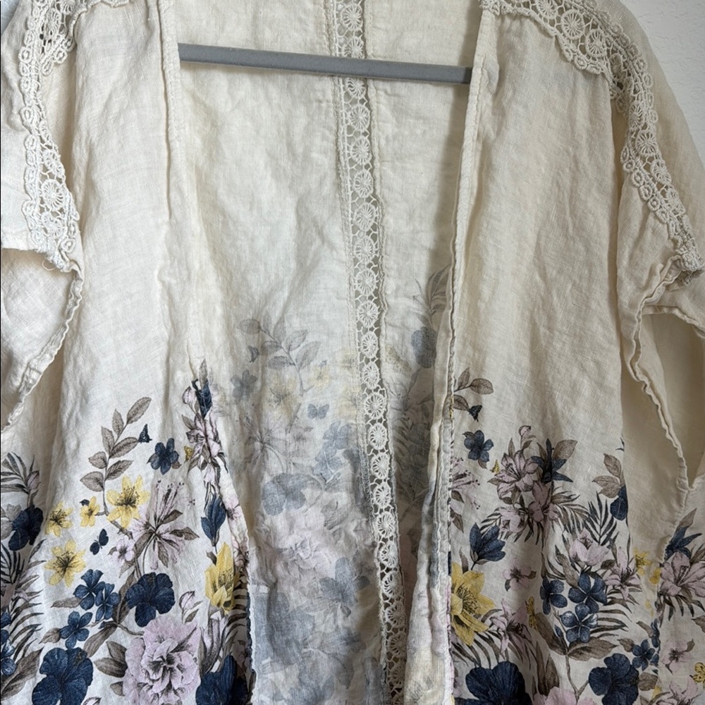 Cream and Blue Floral Embroidered Cardigan Sweater - Picture 6 of 16